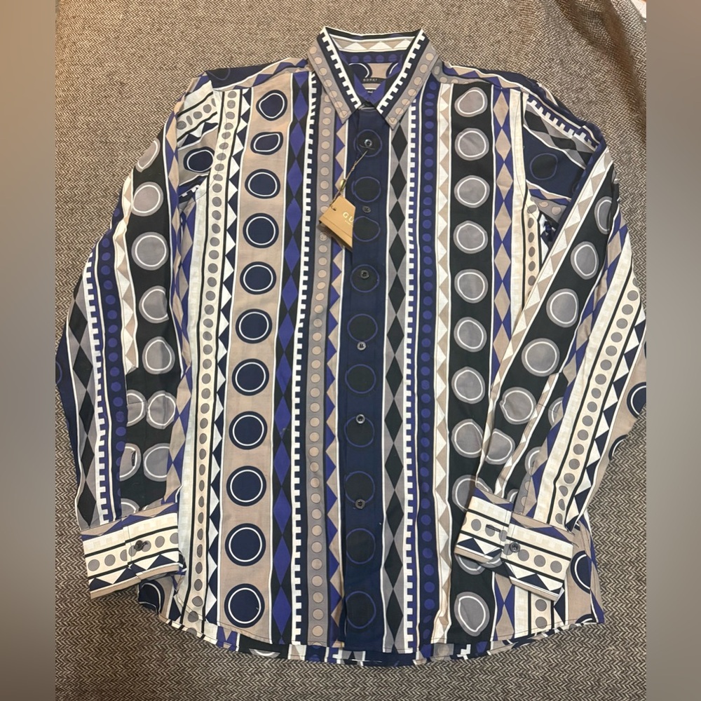 Gucci Men’s Blue and Black Patterned Shirt